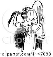 Poster, Art Print Of Retro Vintage Black And White Woman Fixing Her Long Hair