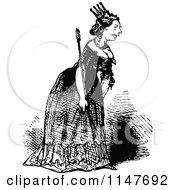 Clipart Of A Retro Vintage Black And White Queen Bending Royalty Free Vector Illustration