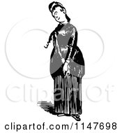 Clipart Of A Retro Vintage Black And White Bashful Woman Royalty Free Vector Illustration