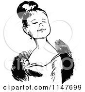 Clipart Of A Retro Vintage Black And White Grinning Young Woman Royalty Free Vector Illustration