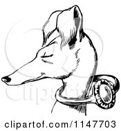 Clipart Of A Retro Vintage Black And White Slender Dog With A Ring On Its Neck Royalty Free Vector Illustration