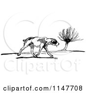 Clipart Of A Retro Vintage Black And White Dog Wandering Royalty Free Vector Illustration