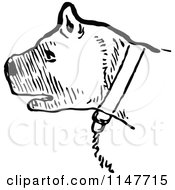 Clipart Of A Retro Vintage Black And White Chained Dog Royalty Free Vector Illustration