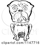 Clipart Of A Retro Vintage Black And White Sitting Dog Royalty Free Vector Illustration