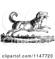Clipart Of A Retro Vintage Black And White Running Dog Royalty Free Vector Illustration