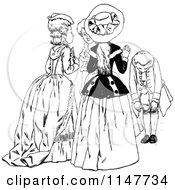Clipart Of A Retro Vintage Black And White Group Of Ladies And Bowing Man Royalty Free Vector Illustration