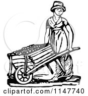 Retro Vintage Black And White Woman Pushing A Wheelbarrow