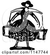 Retro Vintage Black And White Lady Fetching Water