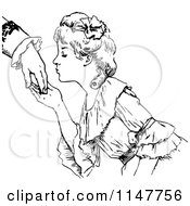 Clipart Of A Retro Vintage Black And White Woman Kissing A Hand Royalty Free Vector Illustration