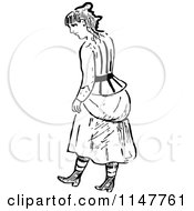 Clipart Of A Retro Vintage Black And White Woman Looking Down Royalty Free Vector Illustration