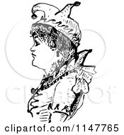 Clipart Of A Retro Vintage Black And White Woman In A Jester Hat Royalty Free Vector Illustration