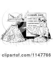 Clipart Of A Retro Vintage Black And White Bargain Sale Woman Royalty Free Vector Illustration