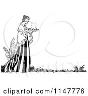 Poster, Art Print Of Retro Vintage Black And White Woman Carrying A Tea Tray