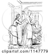 Poster, Art Print Of Retro Vintage Black And White Girl Talking To A Woman Dusting
