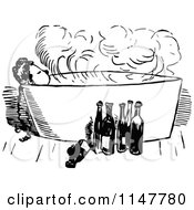 Clipart Of A Retro Vintage Black And White Woman Taking A Bath Royalty Free Vector Illustration