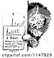 Poster, Art Print Of Retro Vintage Black And White Bear Posting A Lost Sign