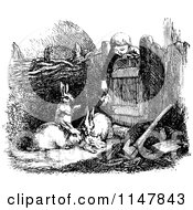 Clipart Of A Retro Vintage Black And White Boy Feeding Rabbits Royalty Free Vector Illustration by Prawny Vintage