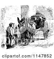 Poster, Art Print Of Retro Vintage Black And White Boy Talking To A Donkey With A Cart