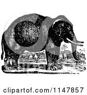 Clipart Of A Retro Vintage Black And White Elephant In A Village Royalty Free Vector Illustration by Prawny Vintage