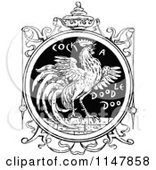 Clipart Of A Retro Vintage Black And White Rooster With Cock A Doodle Doo Text Royalty Free Vector Illustration