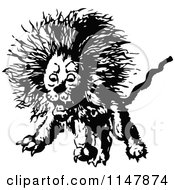Clipart Of A Retro Vintage Black And White Mad Lion Royalty Free Vector Illustration