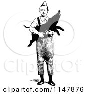 Clipart Of A Retro Vintage Black And White Man Carrying A Pig Royalty Free Vector Illustration by Prawny Vintage