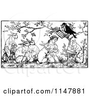 Poster, Art Print Of Retro Vintage Black And White Crow Marrying A Girl And Rabbit