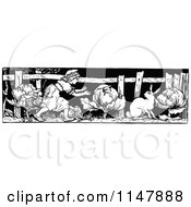 Poster, Art Print Of Retro Vintage Black And White Girl And Rabbit In A Cabbage Patch