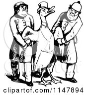 Clipart Of A Retro Vintage Black And White Duck And Men Royalty Free Vector Illustration