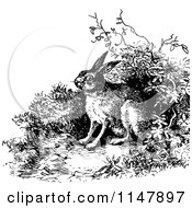 Clipart Of A Retro Vintage Black And White Wild Rabbit Royalty Free Vector Illustration