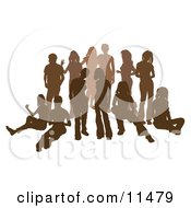 Poster, Art Print Of Brown Group Of Silhouetted People Hanging Out In A Crowd