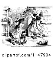 Poster, Art Print Of Retro Vintage Black And White Girls Playing With Dolls 2
