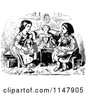 Poster, Art Print Of Retro Vintage Black And White Girls Playing With Dolls 3