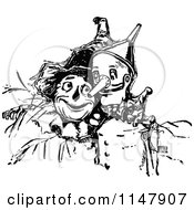 Clipart Of A Retro Vintage Black And White Tin Man And Scarecrow Royalty Free Vector Illustration