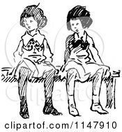 Poster, Art Print Of Retro Vintage Black And White Girls Sitting On A Bench 2