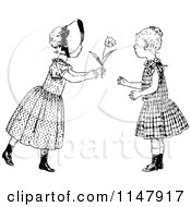 Poster, Art Print Of Retro Vintage Black And White Girl Giving A Friend A Flower