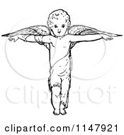 Poster, Art Print Of Retro Vintage Black And White Cherub With Arms Out And Wings