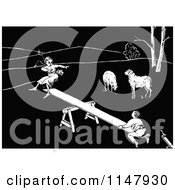Retro Vintage Black And White Boy And Girl On A See Saw By Sheep
