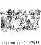 Clipart Of A Retro Vintage Black And White Children Playing Royalty Free Vector Illustration