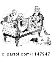 Clipart Of Retro Vintage Black And White Kids Playing On A Sofa Royalty Free Vector Illustration