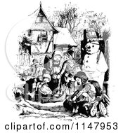 Poster, Art Print Of Retro Vintage Black And White Kids Playing Outdoors In Winter