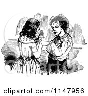 Poster, Art Print Of Retro Vintage Black And White Girl Showing A Boy Her Puppet