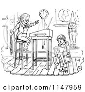 Clipart Of A Retro Vintage Black And White Boys Playing Judge And Lawyers Royalty Free Vector Illustration