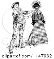 Clipart Of Retro Vintage Black And White Henry VIII Presenting A Doll Royalty Free Vector Illustration