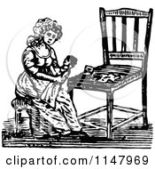 Poster, Art Print Of Retro Vintage Black And White Woman Holding A Doll By A Chair