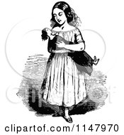 Poster, Art Print Of Retro Vintage Black And White Girl Holding A Doll