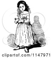 Poster, Art Print Of Retro Vintage Black And White Girl Holding A Doll 2