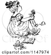 Clipart Of A Retro Vintage Black And White Girl Playing With A Doll 3 Royalty Free Vector Illustration by Prawny Vintage