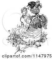 Poster, Art Print Of Retro Vintage Black And White Girl Kissing A Doll