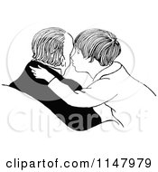 Clipart Of A Retro Vintage Black And White Father Son Kissing His Cheek Royalty Free Vector Illustration
